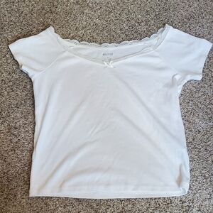 Hollister White Short Sleeve Lace-Trim Tee